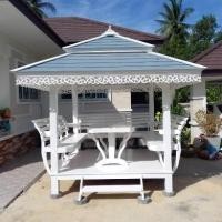 ราคา ศ.ศาลาเฟอร์นิเจอร์ไม้ ศาลาไม้สัก S Wooden Furniture 4 หลังคาสีฟ้าอ่อน ศาลาสีขาว พื้นขาว 2*2*3 3*3 ศาลาไม้สัก (10404710)