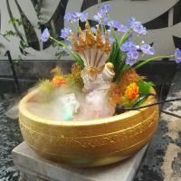 ราคา รักบ้าน26 อ่างน้ำพุเสริมฮวงจุ้ย พญานาค ขาวทอง 7 x 15 ซม. พญานาค 5 เศียร (10550910)