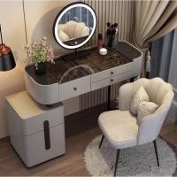 ราคา Lihong โต๊ะเครื่องแป้งหินอ่อนนอร์ดิก พร้อมเก้าอี้และกระจกLED ND-003 ขนาด100cm สีเทาดำกระจกดำ+โบว์ (10805610)