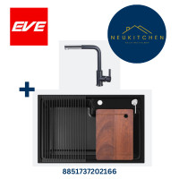 ราคา EVE ซิงค์ล้างจาน 1 หลุม หินแกรนิตสังเคราะห์ รุ่น PHILIP 800/520 BLACK + ก๊อกน้ำสีดำ LEXI BLACK (8851737202166) (12637069)