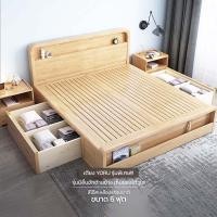 ราคา KACHI เตียงนอนไม้รุ่น YORU (มีรุ่นที่มีลิ้นชักด้านข้าง) สีโอ๊คเหลืองธรรมชาติ 6ฟุตมีลิ้นชัก (10553064)
