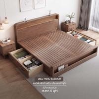 ราคา KACHI เตียงนอนไม้รุ่น YORU (มีรุ่นที่มีลิ้นชักด้านข้าง) สีน้ำตาลวอลนัท 6ฟุตมีลิ้นชัก (10553067)