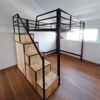 ราคา BKKBedSteel เตียง2ชั้น บันไดตู้เสื้อผ้าพร้อมตู้เก็บของ เลือกได้3ขนาด 3.5ฟุต 5ฟุต 6ฟุต กทม+ปริมณฑล 5 ฟุต ดำ บันไดซ้าย (12427615)