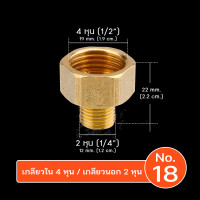 ราคา 9WAREE ข้อต่อทองเหลือง ข้อต่อลดเหลี่ยม เกลียวใน เกลียวนอก สำหรับงานประปา งานลม งานเครื่องมือช่าง No.18 (12638760)
