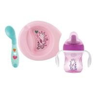 ราคา Kiddo Pacific Chicco ชุดจาน ช้อนและแก้วหัดดื่ม Weaning Set 6M+ Girl classic normal (11017675)