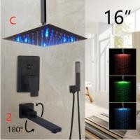 ราคา LVS Thailand ชุดฝักบัวก๊อกน้ำผสมเรนชาวเวอร์ เคลือบสีดำ ฟักบัวมีแสงLED น้ำตกสเปรย์ ก็อกประหยัดน้า ห้องอาบน้ำ rain shower 8-16นิ้ว C LED 16 Inch -2 (11023974)