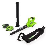 ราคา greenworks เครื่องเป่าลม/ดูดใบไม้ พร้อมถุงเก็บเศษใบไม้ 40v brushless blower & vacuum (2-in-1) 280 km/h (ครบชุด) พร้อมแบตฯ 4.0 แอมป์ และอุปกรณ์ชาร์จ 4. (10505461)