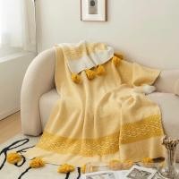 ราคา Loadingofficial-ผ้าห่ม / ผ้าคุมเตียง โซฟาทูโทนมีพู่สไตล์โบฮีเมียน สีเหลือง (12577323)