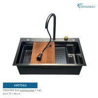 ราคา Forward ซิงค์ล้างจาน อ่างล้างจาน วัสดุสแตนเลส พร้อมก๊อกน้ำและฟังก์ชั่นก๊อกน้ำตก เคลือบนาโนสีดำ ขนาด75x46ซม. รุ่น HM7546 (12191276)