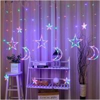 ราคา Super LED ชุดไฟคริสต์มาส ไฟม่าน LED ไฟกระพริบไฟตกแต่งห้องหน้าร้านสวน กันน้ำ 3.5เมตร ดาวจันทร์-สีรวม (12486394)