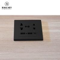 ราคา Rina Hey โต๊ะทำงานพร้อมที่ชาร์จUSB+ปลั๊กไฟ รุ่น OWEN A PLUS น้ำตาลอ่อน/ดำ (10523484)