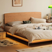 ราคา Middle Room เตียงไม้เชอร์รี่สไตล์เกาหลี รุ่น md-155 เรียบง่าย ปรับหัวเตียงได้ 2 ระดับ พร้อมไฟข้างเตียง 6ft (12323604)