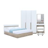 ราคา INDEX LIVING MALLFURINBOX ชุดห้องนอน รุ่นมินิโอ (เตียง, ตู้เสื้อผ้า 3 บาน, โต๊ะเครื่องแป้งพร้อมสตูล) สีธรรมชาติ/ขาว 5 ฟุต (12113669)