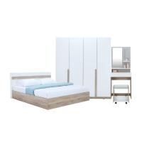 ราคา INDEX LIVING MALL FURINBOX ชุดห้องนอน รุ่นมินิโอ (เตียง, ตู้เสื้อผ้า 4 บาน, โต๊ะเครื่องแป้งพร้อมสตูล) สีธรรมชาติ/ขาว 5 ฟุต (12113673)