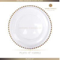 ราคา Dining Vaisselle - Sechez Charger Glass Plate จานเสิร์ฟแก้วขอบมุกสีทอง ผิวสัมผัสเงางาม โปร่งแสง 13" ขอบมุกทอง (12122890)