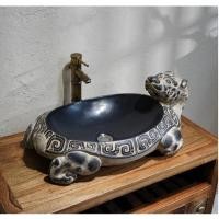 ราคา Thong อ่างล้างหน้าเสริมฮวงจุ้ยแนวหินอ่อน แบรนด์ "ทอง" รุ่นลายสัตว์ในตำนาน อ่างเต่า+ก้อก (12692023)