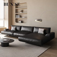 ราคา BUNISE Ganza โซฟาหนังวัวแท้สุดหรูสไตล์อิตาลี - หนังวัวแท้สีดำ 1-8 ที่นั่ง รูปตัว L พร้อมที่วางขา 240CM (12696846)