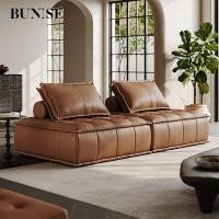 ราคา BUNISE Piedmont โซฟาหนังแท้สไตล์เรโทรแบบไร้ที่วางแขน- หนังอิตาลี, ดีไซน์บล็อกเต้าหู้, เหมาะสำหรับคอนโด & พื้นที่ขนาดเล็ก 170cm (12704119)