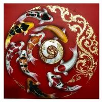 ราคา แพร่ทอง ภาพเขียน ปลาคาร์ฟ ลายเถาว์รหัส14-10 ขนาด 80 cm x 80 cm ขนาด 80 CMx 80 CM (10592048)