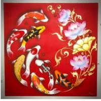 ราคา แพร่ทอง ภาพเขียน ปลาคาร์ฟ พื้นแดงดอกบัว 80 cm x 80 cm 80 CM x 80 CM (10592053)