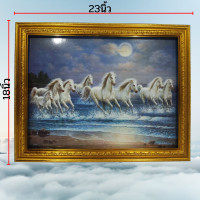 ราคา N&T Photoshop ภาพมงคล ภาพติดผนัง ภาพม้า8ตัวพร้อมกรอบกระจกอย่างดี กรอบทอง (10803306)