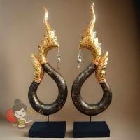 ราคา smile.handicraft พญานาคไม้แกะสลัก พญานาคแขวนกระดิ่ง พญานาคไม้ปิดทอง (ราคาต่อคู่) (12576713)