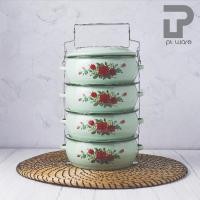 ราคา PT ware ปิ่นโต ปิ่นโตทรงโอ่ง ปิ่นโตเคลือบ คลาสสิค 14cm x 4ชั้น สีเขียว ขอบสีเขียว - ลายดอกกุหลาบ ตรานกเพนกวิน Normal (12698560)