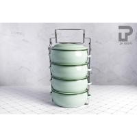 ราคา PT ware ปิ่นโต ปิ่นโตทรงโอ่ง ปิ่นโตเคลือบ ทรงบุษบา 14cm x 4ชั้น ตรานกเพนกวิน สีเขียวขี้ม้า (12698558)