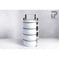 ราคา PT ware ปิ่นโต ปิ่นโตทรงโอ่ง ปิ่นโตเคลือบ ทรงบุษบา 14cm x 4ชั้น ตรานกเพนกวิน สีขาว (12698559)
