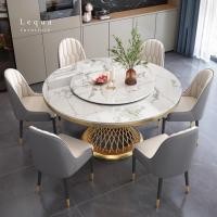 ราคา Lequa.furniture โต๊ะอาหาร top หินอ่อน โต๊ะทานข้าว ขาสแตนเลสสีทอง 120 + เก้าอี้ 6 ตัว ขาวหินอ่อน (12710140)