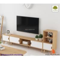 ราคา INDY FURNISH ตู้ชั้นวางทีวีไม้ยางพารา รุ่น Combat-CBW-B SR-160 สีธรรมชาติ/ขาว (10210608)