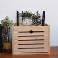 ราคา INDY FURNISH WIFI-01 กล่องWIFI กล่องเก็บสายไฟ กล่องเก็บปลั๊กไฟ แท่นวางชาร์จมือถือ ไม้ยางพารา (12693806)