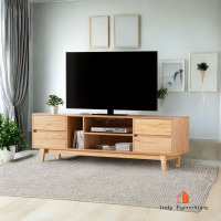 ราคา INDY FURNISH ตู้ชั้นวางทีวีไม้ยางพารา 4ลิ้นชัก รุ่น GUSSO สีธรรมชาติ B180 (12721937)