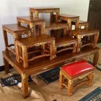 ราคา Nobpha9 ส่งฟรีโต๊ะหมู่บูชาไม้สักแท้ หมู่9หน้า9แกะลายลงเหลืองโบราณ ค่าส่งต่อ1ชุด(ไม่รวมโต๊ะกราบ) normal (12664080)