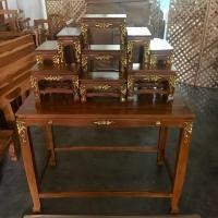 ราคา Nobpha9 โต๊ะหมู่บูชาไม้สักแท้ แกะลายลงทอง ยกชุดรวมฐาน (12664130)