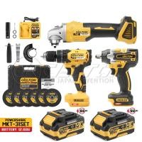 ราคา (แพ็ค 3) DELTON สว่านไร้สาย 3 ระบบ+บล็อกแบต & สว่าน+เครื่องเจียร์ไร้สาย 4 นิ้ว 199V ชุดเครื่องมือ 3-in-1 รุ่น MKT-31SET 2แบตเตอรี่ 199V 12Ah (12725110)