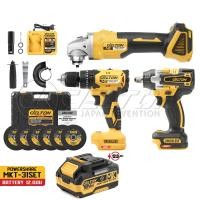 ราคา (แพ็ค 3) DELTON สว่านไร้สาย 3 ระบบ+บล็อกแบต & สว่าน+เครื่องเจียร์ไร้สาย 4 นิ้ว 199V ชุดเครื่องมือ 3-in-1 รุ่น MKT-31SET 1แบตเตอรี่ 199V 12Ah (12725109)