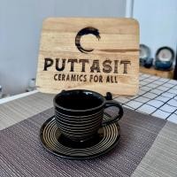 ราคา พุทธสิทธิ์เซรามิค ชุดแก้วกาแฟ + จานรอง เซรามิคสไล์ญี่ปุ่น ดำมันขูดลาย (12735440)