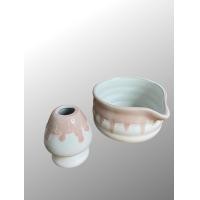 ราคา Puttasit ceramic ถ้วยตีมัทฉะทรงกลม + แท่นวางแปรง ขาวด้านขอบชมพูพีช (12735207)