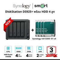 ราคา Synology DiskStation DS925+ 4-Bay NAS + 4 x Synology HDD 4TB/6TB/8TB/12TB/16TB 6TB (12691751)