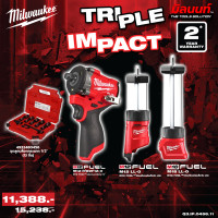 ราคา Milwaukee - TRIPLE IMPACTบล็อกกระแทกไร้สาย 1/2" + ไฟตะเกียง 18 โวลท์ + ไฟตะเกียง 12 โวลต์ พร้อมที่ชาร์จ USB QT 3 (12749384)