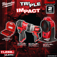 ราคา Milwaukee - TRIPLE IMPACT บล็อกกระแทกไร้สาย 1/2" + ไฟสปอตไลท์ LED ไร้สาย + พัดลมไร้สาย QT 3 (12749573)