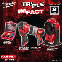 ราคา Milwaukee TRIPLE IMPACT บล็อกกระแทกไร้สาย 1/2" + ไฟสปอตไลท์ LED ไร้สาย + พัดลมไร้สาย QT 3 (12749845)