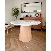 ราคา VENEER ASH TABLE + POPIE CHAIR ชุดโต๊ะอาหารไม้ยางพารา โต๊ะหมุน โต๊ะกลมสไตล์มินิมอล luxury โต๊ะกินข้าว 4-6 ที่นั่ง 120cm ท็อปหินขาว CH08 เบาะสีขาว 4 ตั (12750663)