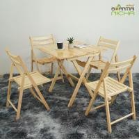 ราคา Baanmainicha โต๊ะกาแฟ โต๊ะพับไม้ยางพารา ชุด 4 ที่นั่งโต๊ะ1+เก้าอี้ 4 ชุดโต๊ะเหลี่ยม (75x75 cm.) (10444131)
