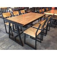 ราคา Loft Style Wood ชุดโต๊ะขา A ขอบเหล็ก พร้อมเก้าอี้ไม้ 6 ตัว ไม้สัก ขนาด 80x160x75 cm (10738795)