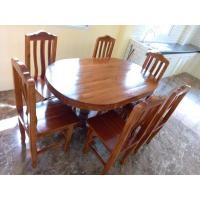ราคา อรุณรัตน์เฟอร์นิเจอร์ โต๊ะกินข้าวแบบวงรีรูปไข่ไม้สักทองพร้อมเก้าอี้6ตัว (1) 90 x 150 cm สี (10889794)