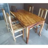ราคา อรุณรัตน์เฟอร์นิเจอร์ ขายโต๊ะกินข้าวไม้แผ่นเดียวพร้อมเก้าอี้ 4 ตัว (1) 80×150ซม. สี (10889814)
