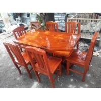 ราคา อรุณรัตน์เฟอร์นิเจอร์ โต๊ะกินข้าวไม้แผ่นเดียวพร้อมเก้าอี้6ตัว 80×150ซม. สี (10889821)