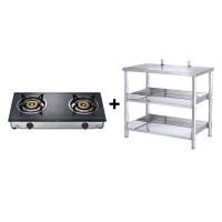 ราคา MEX Set เตาแก๊สตั้งโต๊ะฐานกระจก 2 หัวเตาและโต๊ะวางเตาสเตนเลส สตีล PC577I3 + SH8071-1 ชุุด (10976138)